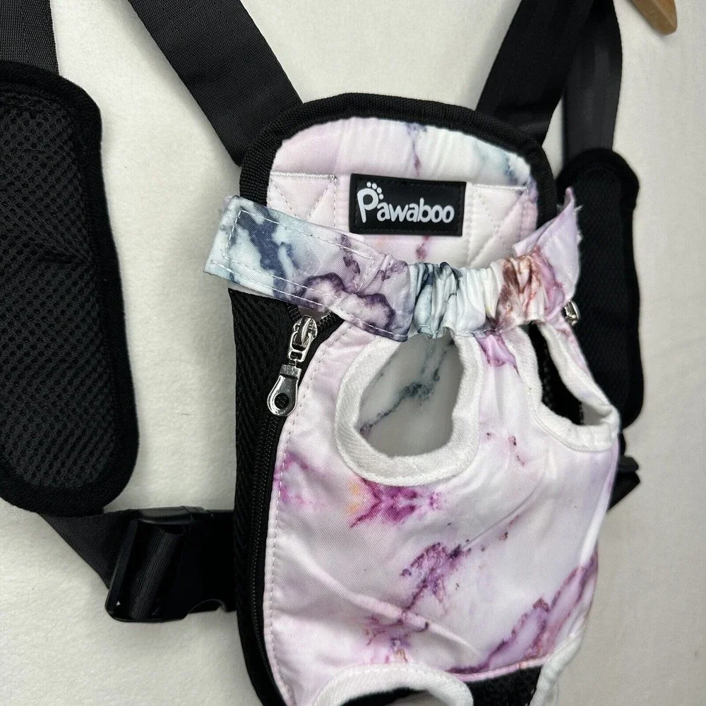 PAWABOO Pet Cat Dog Carrier Backpack Travel Hiking Adjustable Bag Purple Marble
